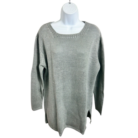 J.Jill Silver Linen Pullover Sweater Sz M Oversized Square Neck Top Comfy New - Picture 3 of 8